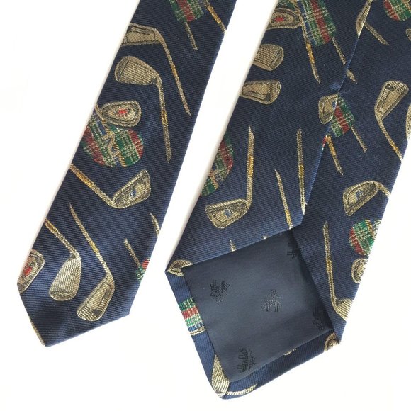 Brooks Brothers Makers Tie Golf Club 100% Silk Navy Blue Made USA Necktie Mesn - Picture 3 of 8